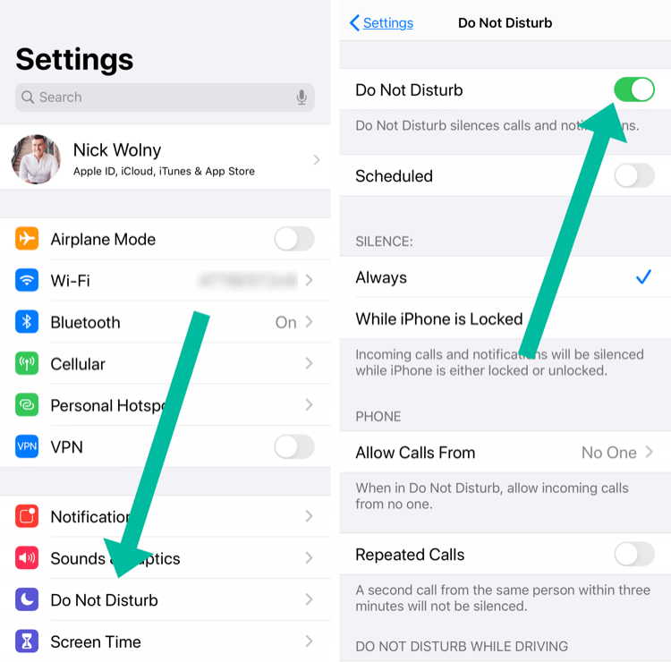 Do Not Disturb setting on iPhone