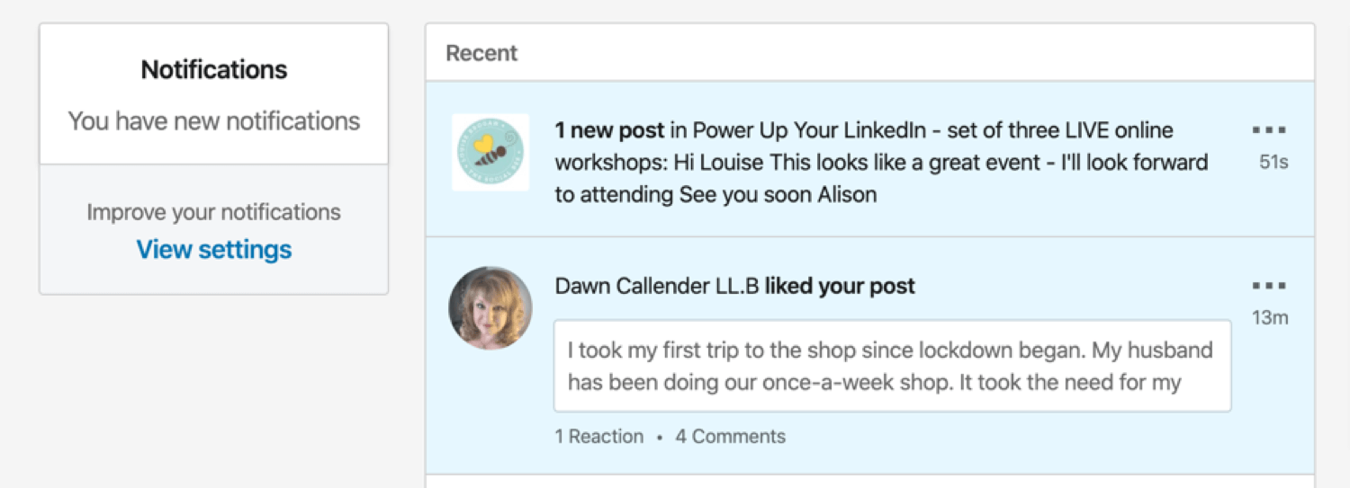 organizer notifications for LinkedIn event