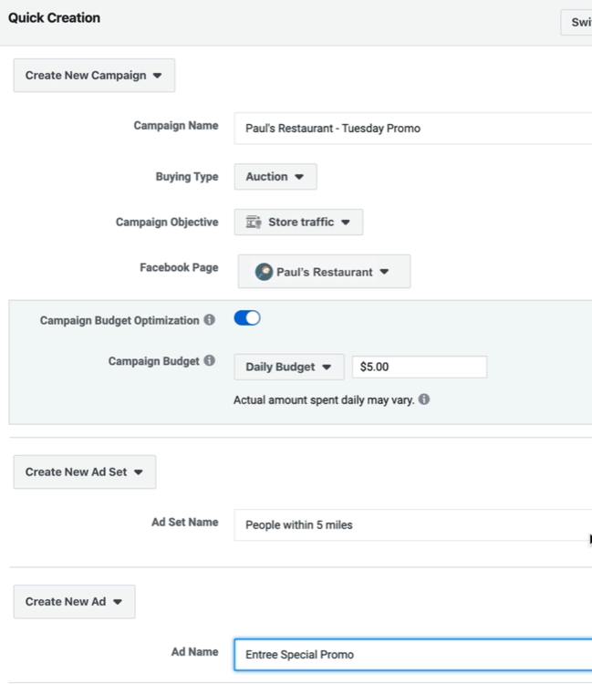 set up campaign level of Facebook Store Traffic ad campaign