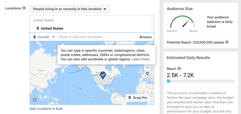 Locations targeting in Facebook Ads Manager