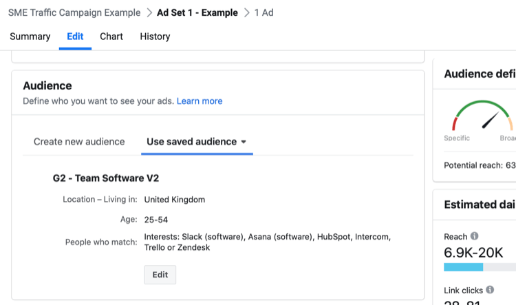 select audience for Facebook traffic campaign