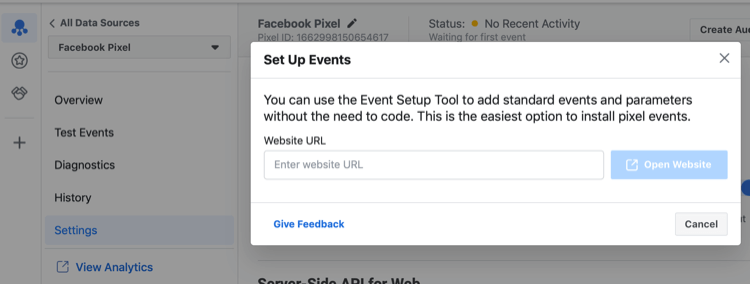 Facebook event setup tool