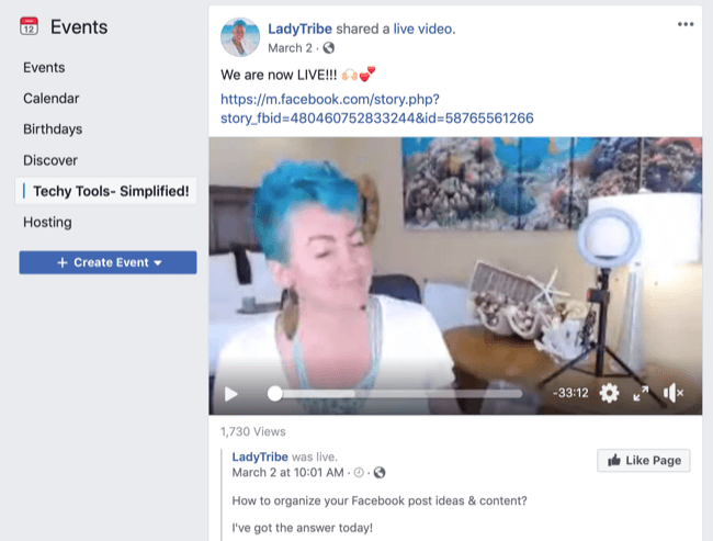 example of Facebook live broadcast in Facebook event
