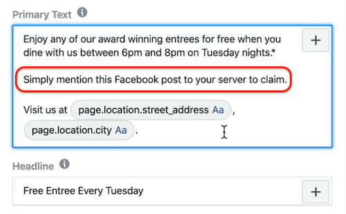 Primary Text field at ad level in Facebook Ads Manager