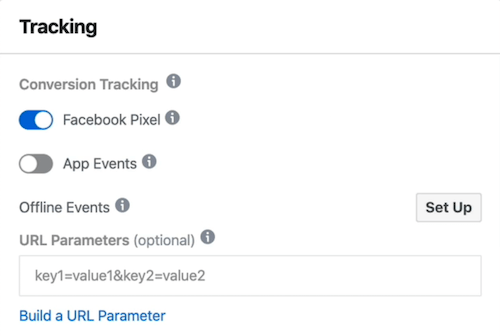 Facebook Pixel option selected at ad level in Facebook Ads Manager