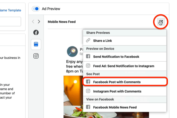 Facebook Post With Comments option at ad level in Facebook Ads Manager