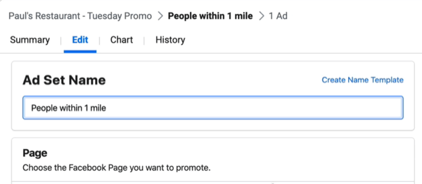 edit Ad Set Name field in Facebook Ads Manager