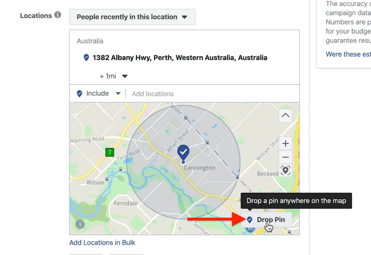 Drop Pin button at ad set level in Facebook Ads Manager