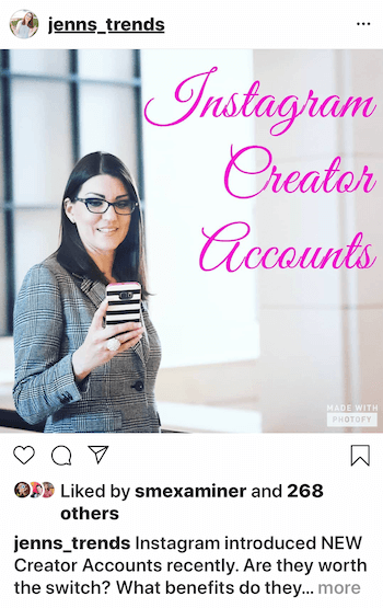 Instagram business post with text overlay