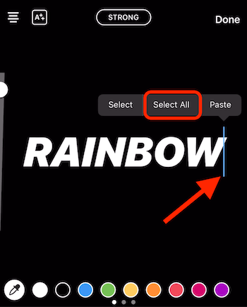 create rainbow text in Instagram Stories