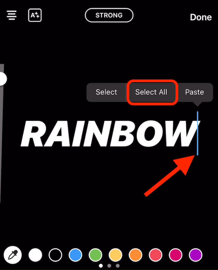create rainbow text in Instagram Stories