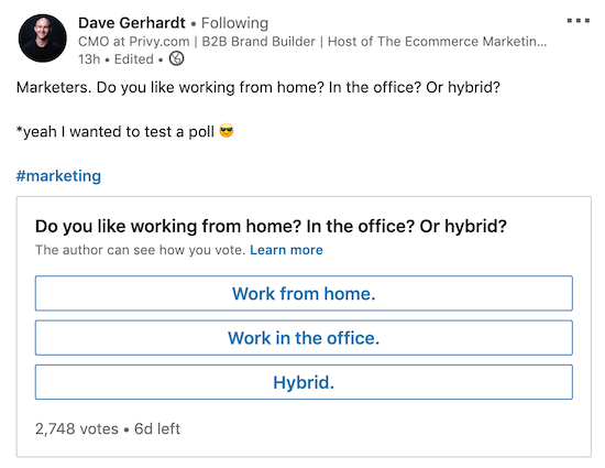 example of LinkedIn poll with question about industry trend