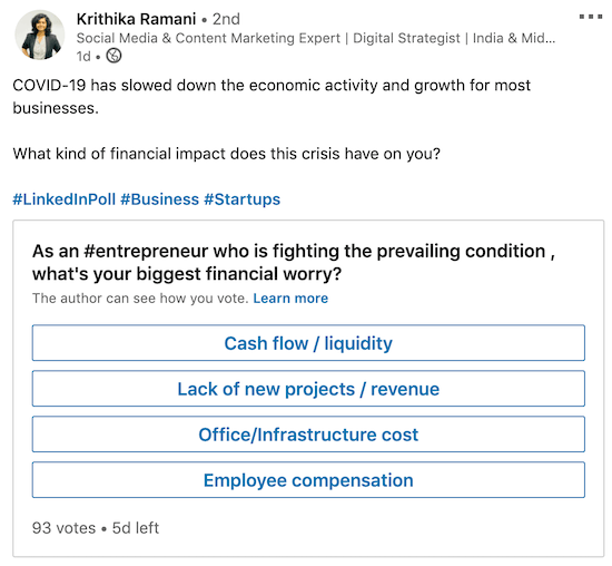 example of LinkedIn poll to reveal top pain point