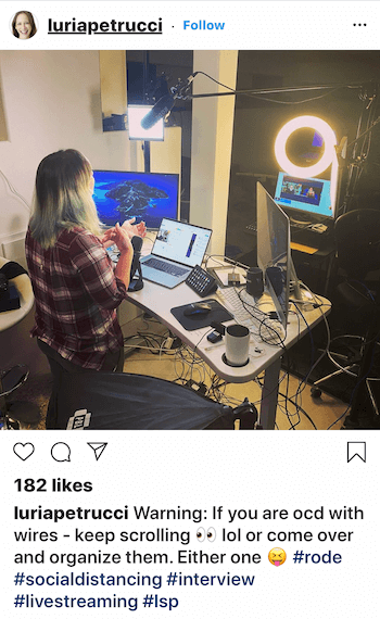 screenshot of Luria Petrucci Instagram post showing ring light