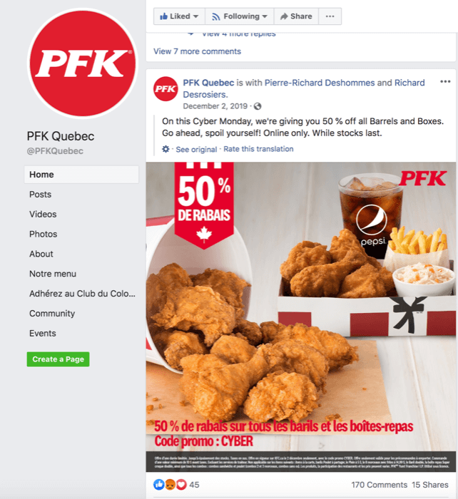 PFK Facebook page