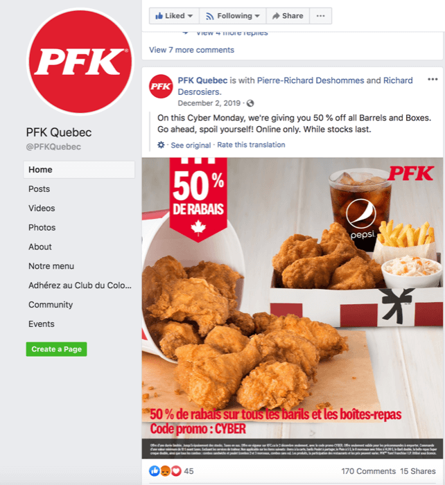 PFK Facebook頁面