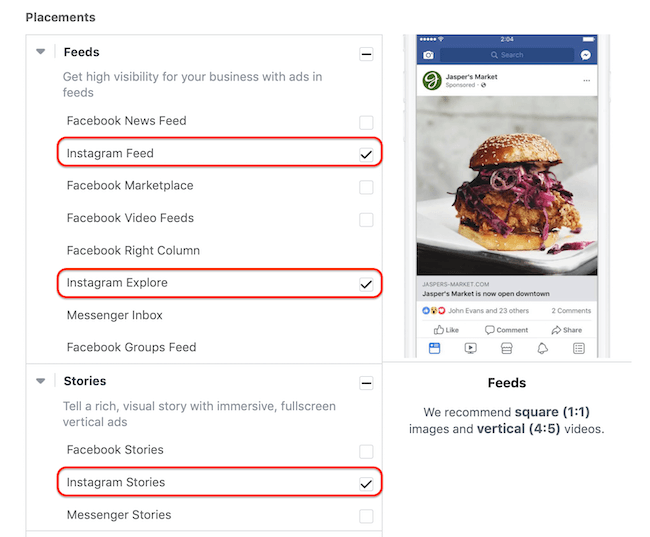 select placements for Instagram branded content campaign