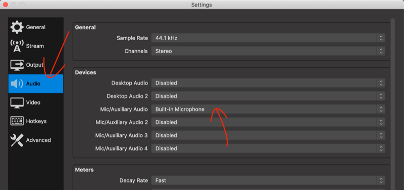 Audio tab in OBS Studio settings