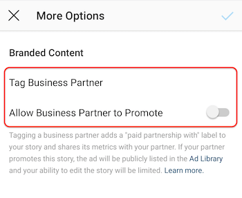 tag Instagram branded partner in story
