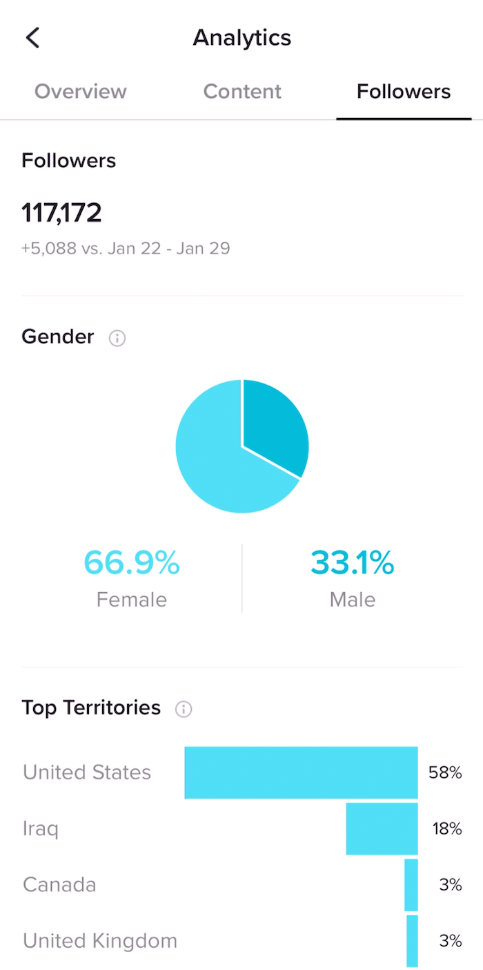 TikTok Analytics中的“关注者”选项卡