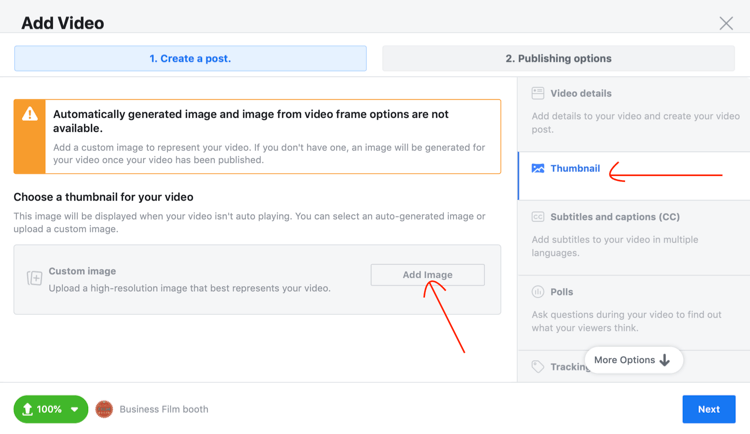 upload thumbnail to Facebook video post