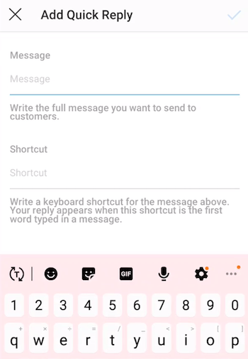 Instagram Add Quick Reply screen