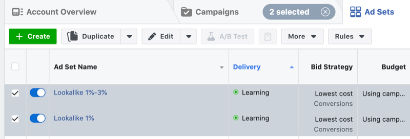 Facebook ads in learning phase