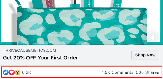 comments, shares, and reactions on Facebook ad