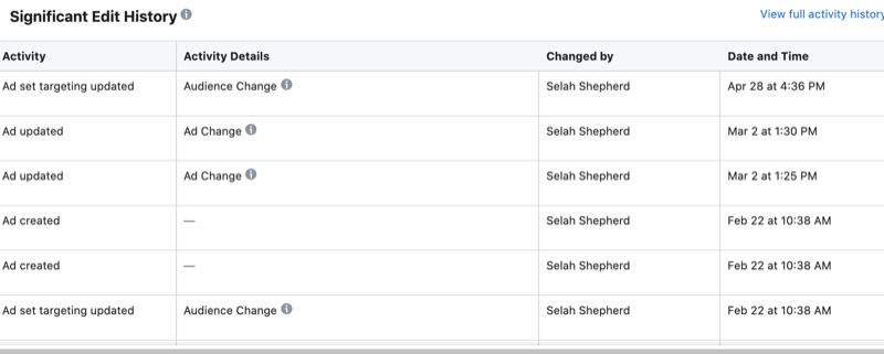 Significant Edit History data in Facebook Inspect tool