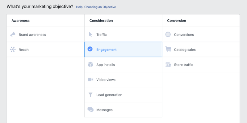 Engagement objective selected for Instagram ad campaign