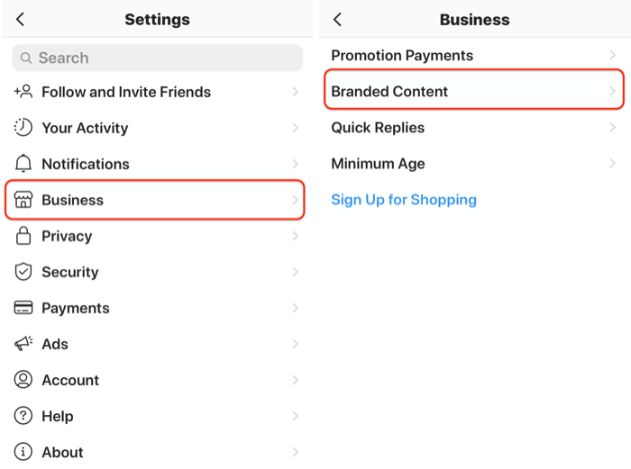 Instagram branded content approval settings for business profile