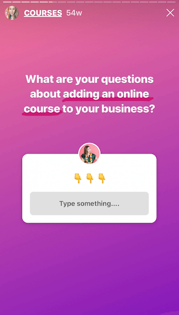 Instagram story with Questions sticker