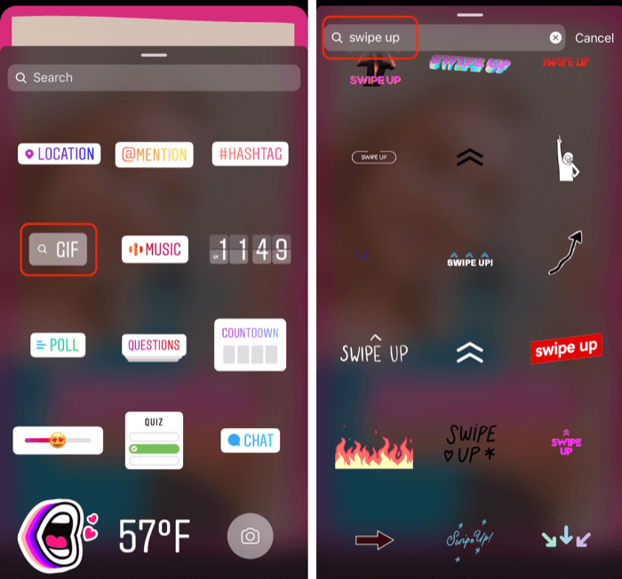 search for GIF stickers for Instagram story