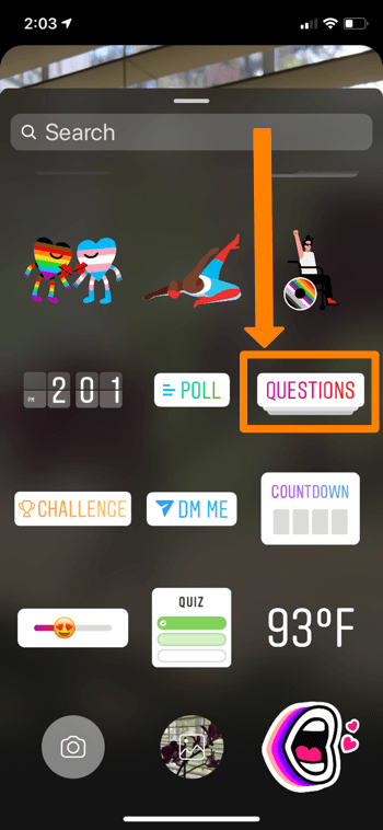 instagram stories questions sticker