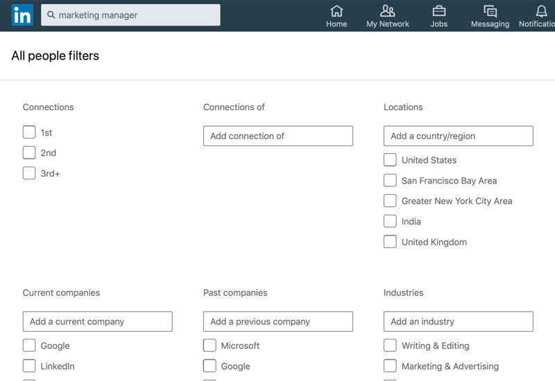 LinkedIn People filters