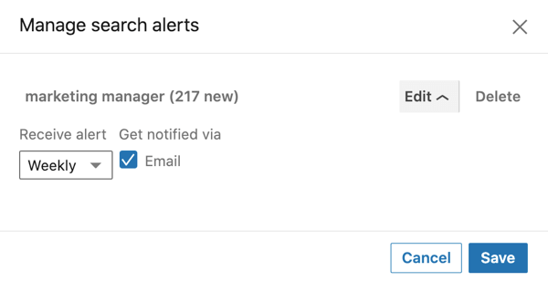 manage search alerts on LinkedIn
