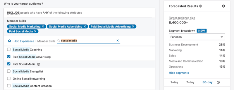target by Member Skills for LinkedIn message ad