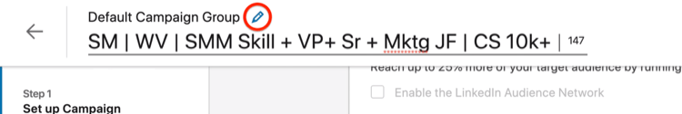 edit LinkedIn message ad campaign name