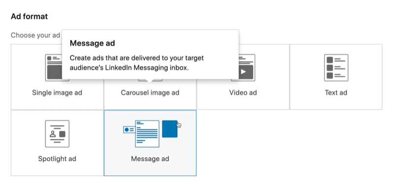 select LinkedIn Message Ad format