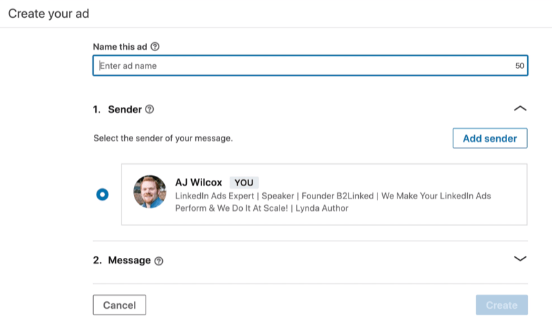 select sender for LinkedIn message ad