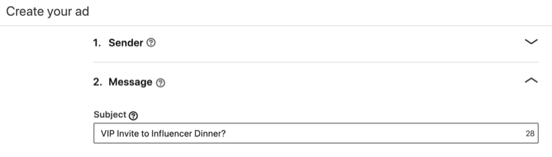 subject line for LinkedIn message ad