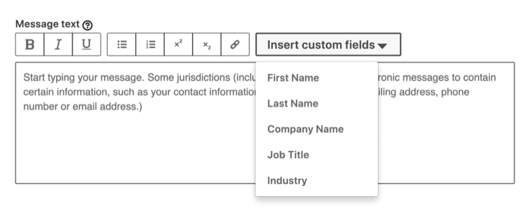 insert custom field for LinkedIn message ad