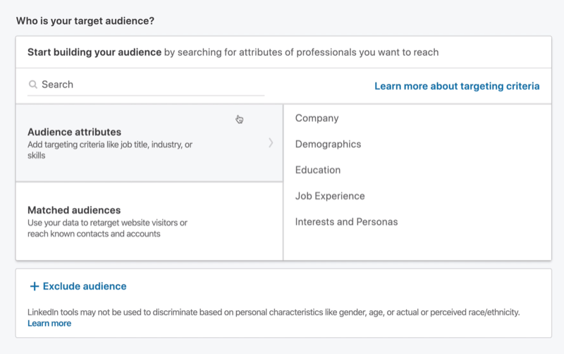 Who Is Your Target Audience? section in LinkedIn Campaign Manager