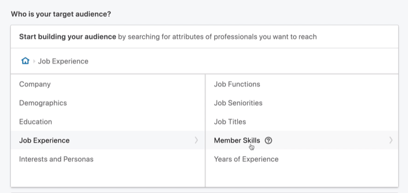 select Member Skills for LinkedIn message ad targeting