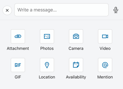 LinkedIn mobile app post options, including attachment and GIF