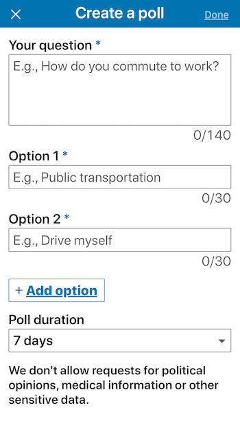 create poll in LinkedIn mobile app