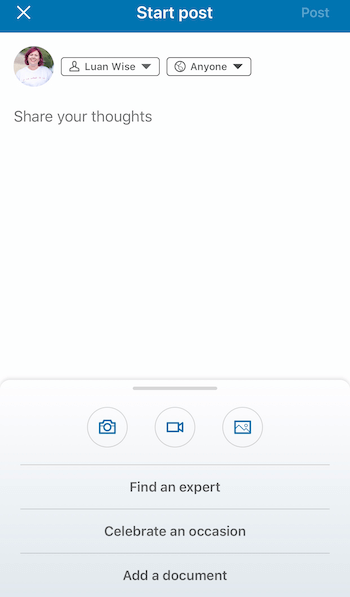 create post in LinkedIn mobile app