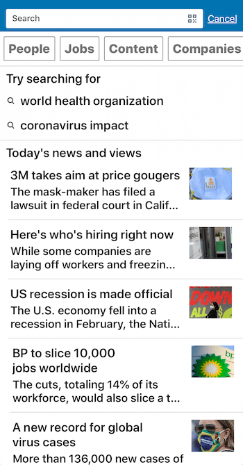 news on LinkedIn mobile app