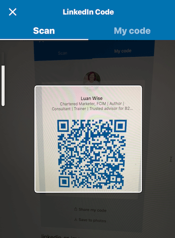 Code screen on LinkedIn mobile app