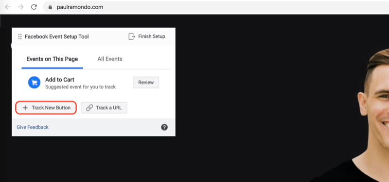 Track New Button option in Facebook Event Setup Tool